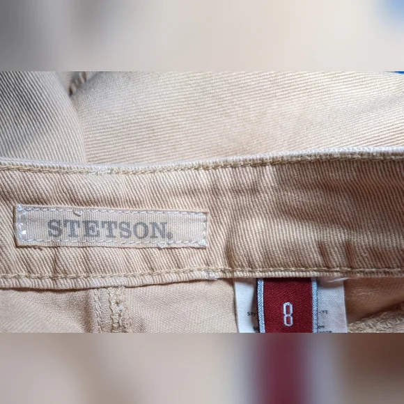 Ladies Sz 8 Stetson Western Denim Jean Skirt Straw Brown Frayed Fringe Bottom - Picture 6 of 6